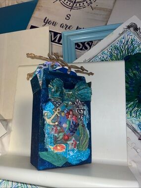 1of a kind new upcycled Handmade Mermaid ocean Mixed-Media treasure art card box